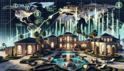 A visually captivating image depicting the rapid growth of wealth among ultra-rich families, featuring luxurious elements like opulent mansions, financial graphs, and global maps highlighting regions of wealth increase.