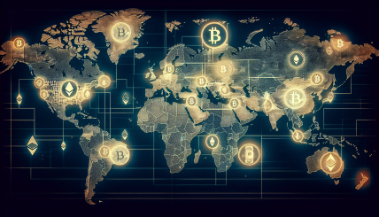 A world map highlighting countries with high inflation rates, overlaid with cryptocurrency symbols, illustrating the correlation between inflation and crypto adoption.