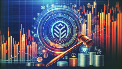 A dynamic and visually engaging image showing Robinhood's logo intertwined with cryptocurrency symbols, a gavel indicating legal challenges, and an upward-trending financial graph.