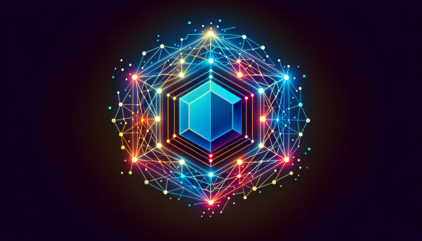 A vibrant visualization of interconnected blockchain networks with Polygon's logo at the center, symbolizing unity and interoperability across the Web3 space.