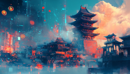 A vibrant image depicting the contrast between China's economic landscape and the rising momentum of cryptocurrency markets, with symbols of Bitcoin and digital currencies juxtaposed against Chinese financial imagery.