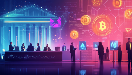 A creative illustration depicting a tense debate between regulatory bodies and the crypto industry, with symbols of digital assets and SEC regulations in the background.