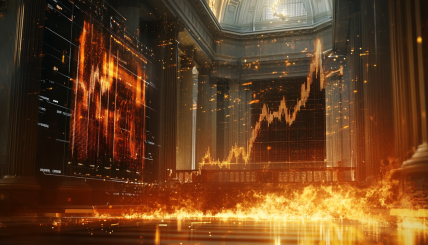 A dramatic image of a financial graph crashing, with a background of Tesla logos and a courtroom setting, illustrating the rise and fall of wealth.