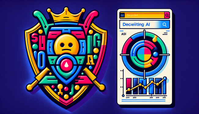 An illustration featuring Google's logo with a shield symbol representing protection against deepfakes, alongside an AI model benchmark graph showing Gemini 1.5 Pro surpassing other AI models.