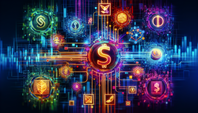 A digital image showcasing a dynamic and vibrant blockchain network, with visual elements representing stablecoins, liquidity pools, and passive income. Include futuristic financial symbols to highlight the innovative nature of SUUSD by Sunami Network.