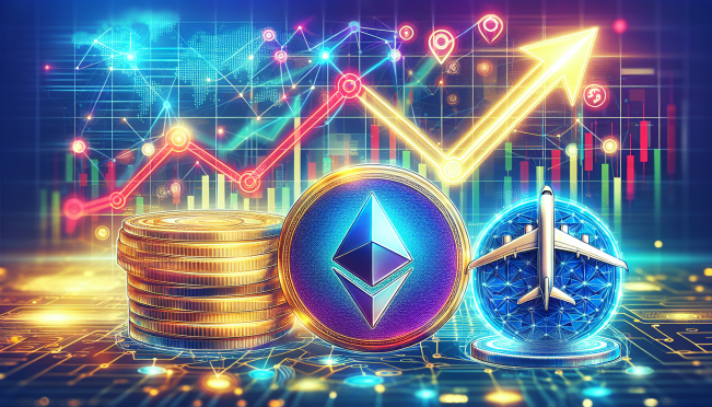 An illustrative digital collage featuring a soaring graph, Ethereum logo, the Base network, and the Aerodrome exchange, symbolizing growth and innovation in the cryptocurrency sector