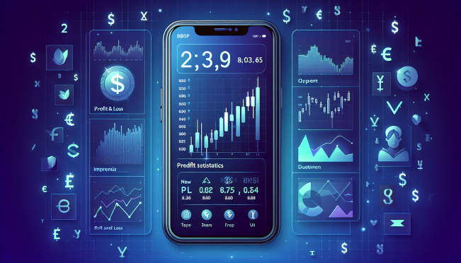 An image showcasing a sleek, modern smartphone with the BITFLEX app open, displaying graphs and trading data, emphasizing the new features like Estimated PnL and UI enhancements, set against a backdrop of digital currency symbols.