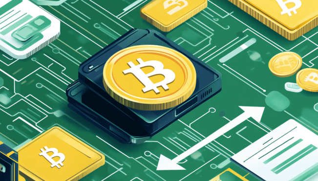 A digital representation of bitcoins moving between wallets, with a background of Mt. Gox's logo and timeline of key events. Include elements like blockchain symbols and arrows indicating fund transfers.