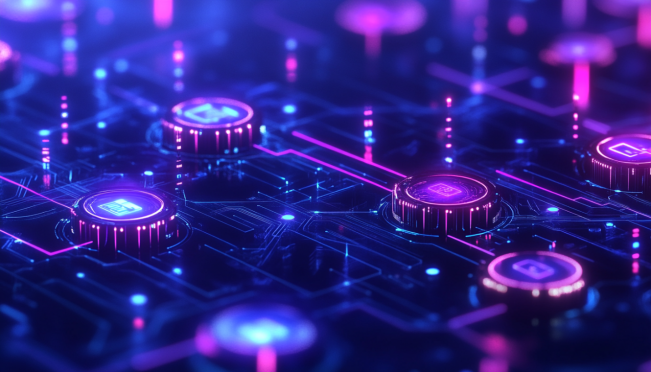 A futuristic digital landscape showing a secure, decentralized network with interconnected nodes representing DIDs, highlighting user privacy and data ownership. The background should include visual elements symbolizing AI and blockchain integration.