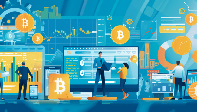 An illustration of the Australian Tax Office closely monitoring crypto transactions, showing popular exchanges like Binance, Coinbase, and CoinSpot, and featuring elements like data collection, tax forms, and crypto coins.