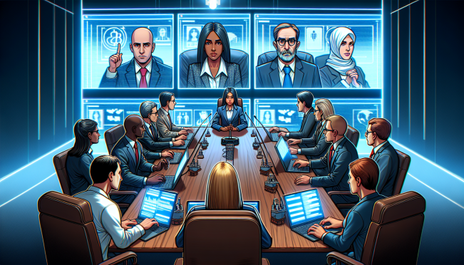 A tense virtual meeting scene with prominent crypto industry figures and Democratic Party officials, highlighting the clash and frustration on both sides.