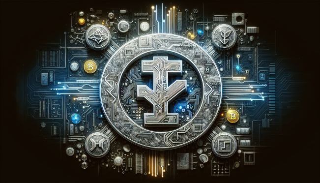 A visual representation of the FTX logo intertwined with AI circuits and symbols, reflecting the sale of FTX's stake in AI firm Anthropic to various high-profile buyers, against a backdrop of digital and financial elements.