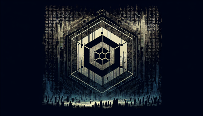 A dark, gothic-themed image featuring elements of cryptography like Morse Code and shadowy figures reclaiming sovereignty, with Near Protocol's logo subtly incorporated.