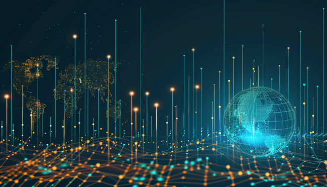 A futuristic graph showing exponential growth, with icons of Bitcoin and other cryptocurrencies ascending towards a globe representing global adoption, highlighting the shift towards a digitally-dominated financial ecosystem.