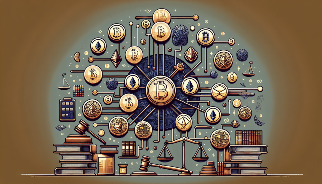 A digital illustration showing a diverse group of cryptocurrencies like Bitcoin, Ethereum, and Solana being distributed from a central point, symbolizing repayment. Include elements of court rulings and litigation in the background.