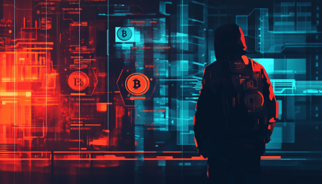 A visually compelling image showing a digital wallet with various stablecoins, a shadowy hacker silhouette in the background, and a timeline indicating delayed responses to blacklisting addresses.