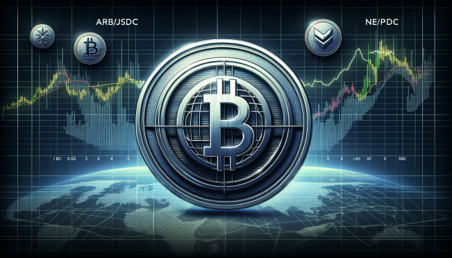 An illustration featuring the Binance logo surrounded by graphs depicting the new perpetual contracts ARB/USDC, NEO/USDC, and FIL/USDC, with a background of a declining market graph.