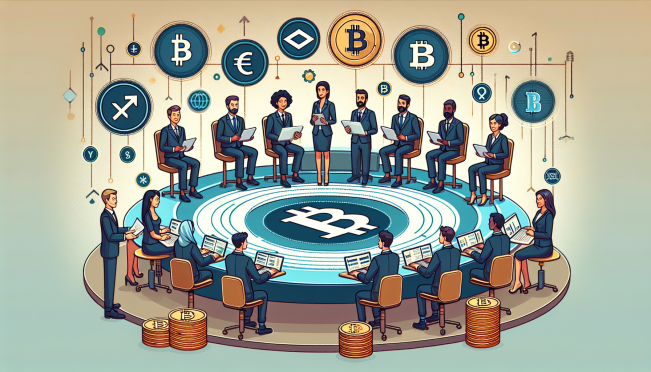 A depiction of government agents handling Bitcoin transfers, with a backdrop of Coinbase logo and Bitcoin symbols, highlighting the scale of the transaction and market implications.