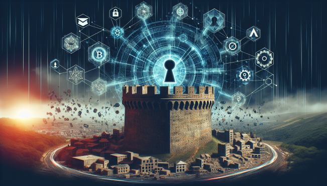 A visually striking DALL·E image depicting a breached digital fortress with the Starknet logo, dark web elements, and blockchain symbols, highlighting the urgency and impact of cyber threats in the crypto industry.