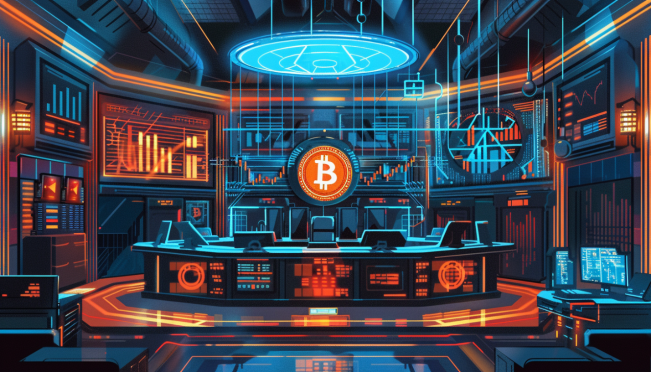 A digital illustration showcasing a large Bitcoin transaction, with a depiction of the US Department of Justice's logo and Bitcoin's logo, symbolizing the unintentional promotion of Bitcoin's efficiency in a futuristic, cyber-themed setting.