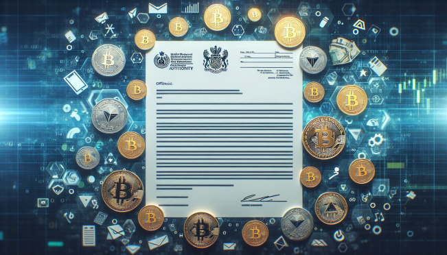 An official letter from HM Revenue & Customs (HMRC) with a background of various cryptocurrency symbols and coins, showcasing the intersection of traditional taxation and modern digital assets.