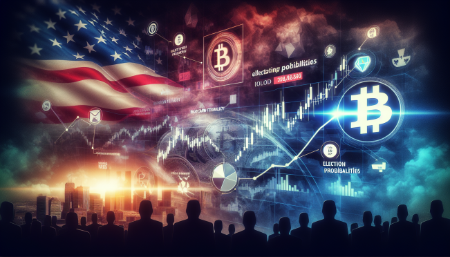 A dynamic and visually engaging image featuring the Polymarket and Bloomberg logos, Ethereum blockchain symbols, and a representation of US election odds and financial data metrics, with a backdrop of regulatory and competitive challenges.