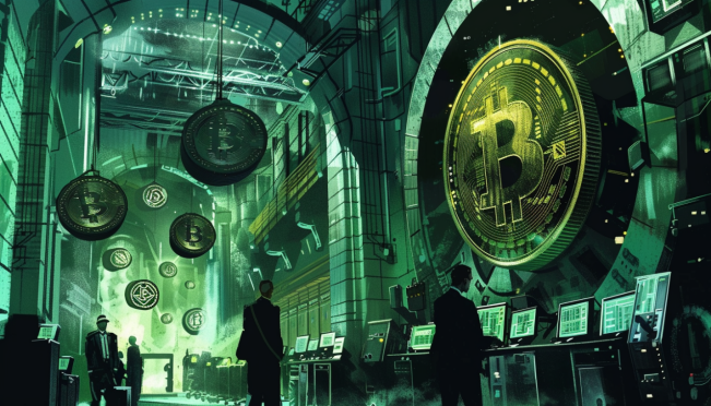 A dramatic scene showing digital Bitcoin and Bitcoin Cash coins in motion, with a backdrop of a secure vault and anxious people observing transactions on computer screens, highlighting the tension and the significant fund movements from Mt. Gox-linked wallets.