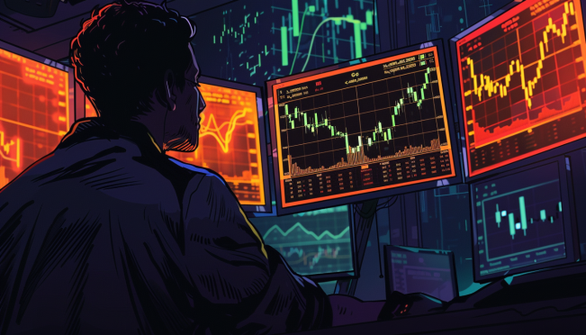 An image depicting a graph showing the decline of Solana's price, combined with visuals of meme coins like TOP G and DADDY, and a worried investor looking at multiple screens with cryptocurrency data.