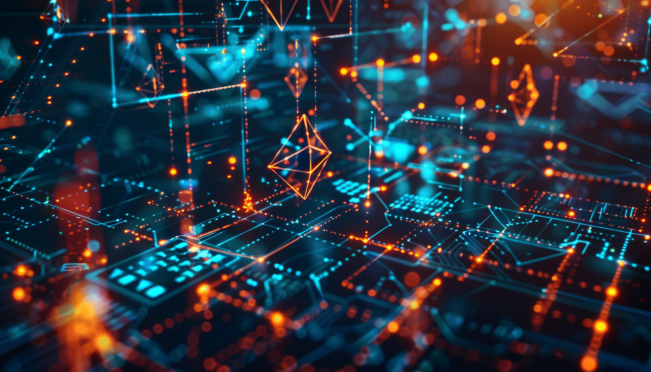 A massive digital transfer of Chainlink (LINK) tokens to cryptocurrency exchanges, with visual elements of digital wallets, blockchain networks, and fluctuating market graphs. Include Ethereum and Bitcoin symbols to highlight related market activities.