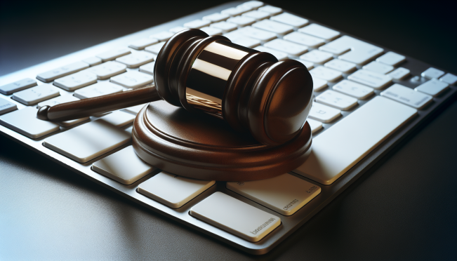 Gavel on a computer keyboard, symbolizing legal action against technology claims