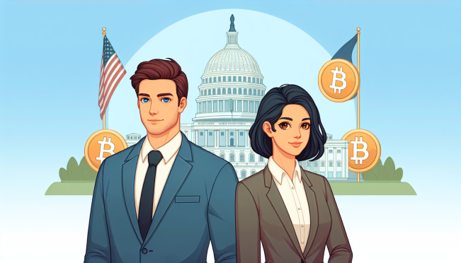 An image of U.S. Senators Cynthia Lummis and Ron Wyden standing together, with a backdrop of Bitcoin symbols and the U.S. Capitol, symbolizing their joint effort to protect crypto rights.