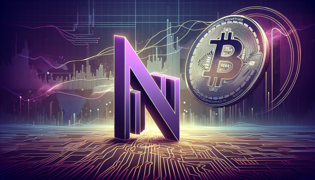 A dramatic depiction of Nubank's logo fading into the background as Bitcoin and USDC symbols emerge prominently, set against a backdrop of a fluctuating cryptocurrency market graph.