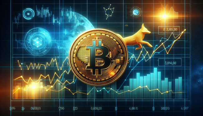 financial charts with Bitcoin and Galaxy Fox logos