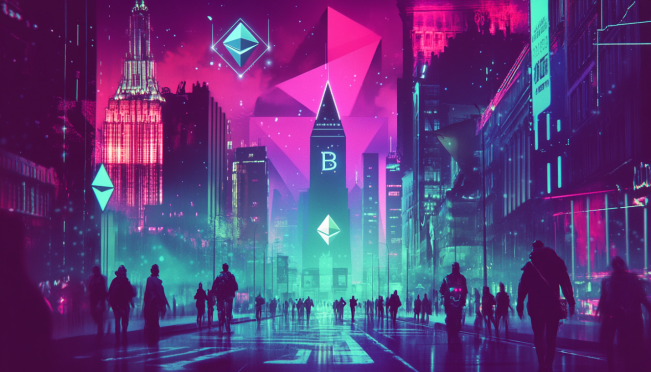 A vibrant and dynamic illustration of Robinhood's trading app interface showing multiple cryptocurrencies like Bitcoin, Ethereum, and Solana being deposited and withdrawn by European users, with a backdrop of European landmarks and regulatory symbols.