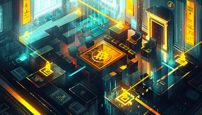 A visually engaging image depicting a courtroom with the Binance logo on trial, surrounded by digital representations of cryptocurrency coins and legal documents, highlighting the theme of regulatory scrutiny and legal challenges in the crypto industry.