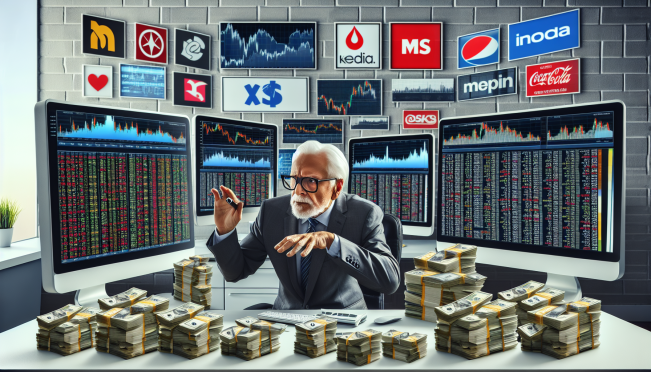 A diverse and visually engaging image showcasing Warren Buffett analyzing stocks, with a background of stock market charts, cash reserves, and company logos of Liberty Sirius Media, Occidental Petroleum, and Chubb.