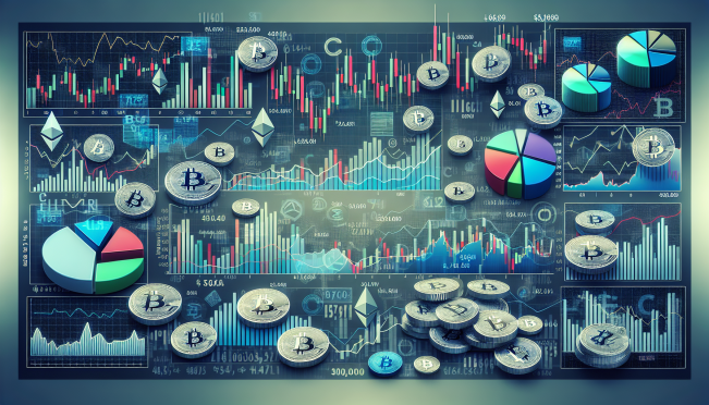 financial charts with cryptocurrency symbols