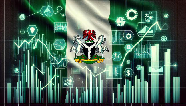 financial charts showing growth and regulation symbols with Nigerian flag in the background