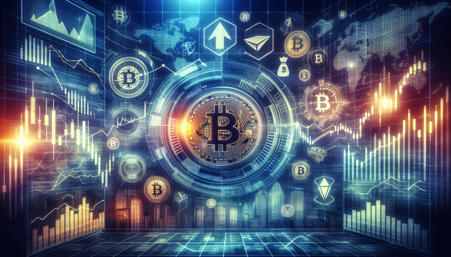 A dynamic and visually engaging image depicting the concept of spot Bitcoin ETFs and the excitement among investors. Include visual elements such as graphs showing upward trends, symbols of major banks and ETFs like Fidelity and BlackRock, and a background hinting at the digital nature of Bitcoin.