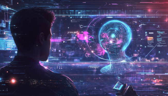 A vibrant and futuristic depiction of a digital assistant, showcasing diverse voice options and human-like interaction. Include elements like a user interacting with the AI through various devices, and a background hinting at global connectivity and innovation.