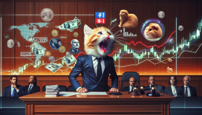 A dramatic courtroom scene with Keith 'Roaring Kitty' Gill, a social media influencer, and GameStop stocks in the background. The scene should convey tension and the rapid dismissal of the lawsuit, with elements of social media influence and stock market volatility.