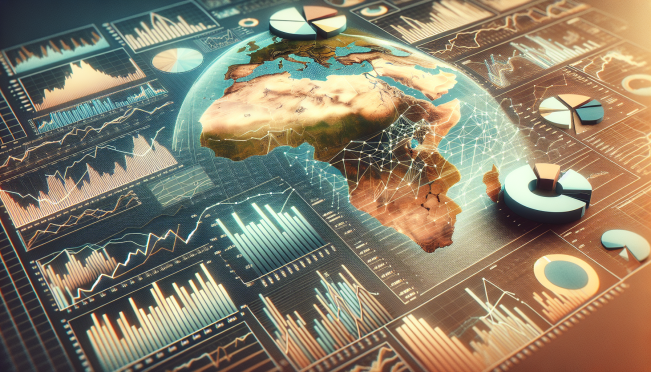 financial charts with a map of Africa in the background