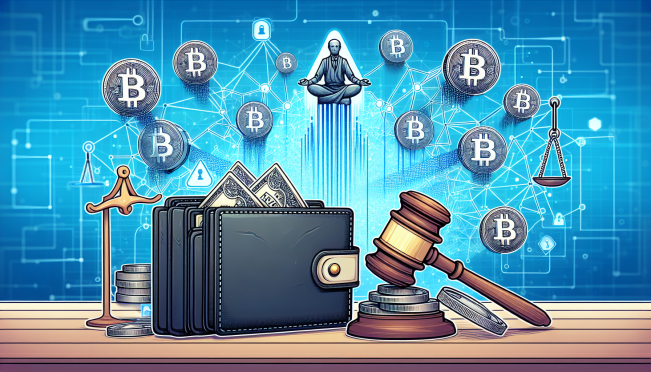 A digital wallet transferring large amounts of BNB and AVAX tokens, with a backdrop of a judge's gavel representing the SEC settlement, and blockchain elements in the background.