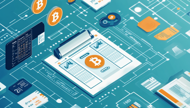 A graphic showing a digital form with blockchain elements, crypto icons, and a calendar highlighting the year 2025. Include a subtle representation of the IRS and digital wallets.