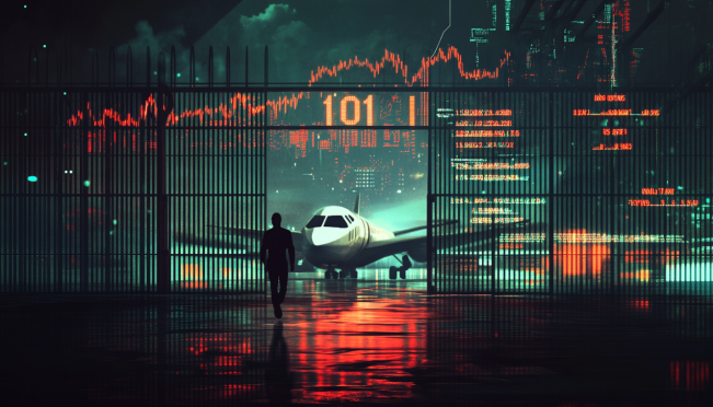 A dynamic scene featuring a prison gate opening with a digital clock showing the date, a private jet in the background, and a shadowed figure stepping out. The scene should also include fluctuating cryptocurrency graphs and Binance Coin symbols to represent market volatility.