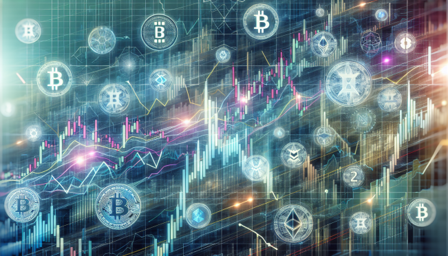 financial charts with crypto symbols