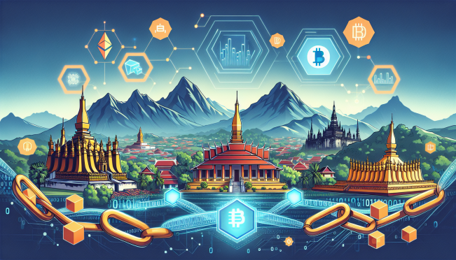 A digital illustration showcasing the Velo and Solana Foundation partnership with a background of Laos landmarks, intertwined with digital and blockchain elements, symbolizing the intersection of traditional and digital finance.