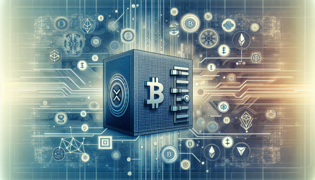 An abstract depiction of a digital vault filled with various cryptocurrencies, symbolizing $1 billion in total value locked, with graphical representations of blockchain networks like Arbitrum, BNB Chain, and Merlin Chain in the background.